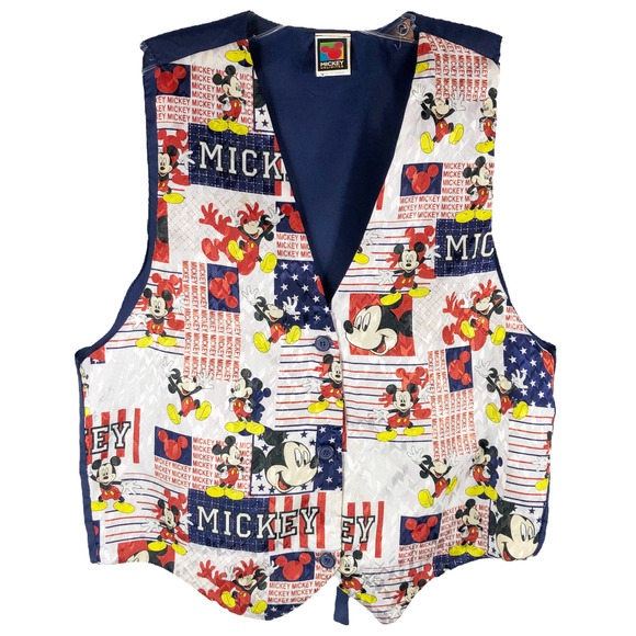 Mickey Unlimited OS Tuxedo Vest Vintage Disney Mouse All Over Print Buttons 179 - Picture 1 of 7